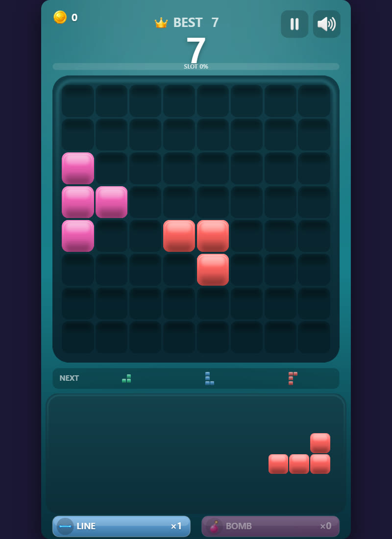 Grid Rush classic mode — block-placement board