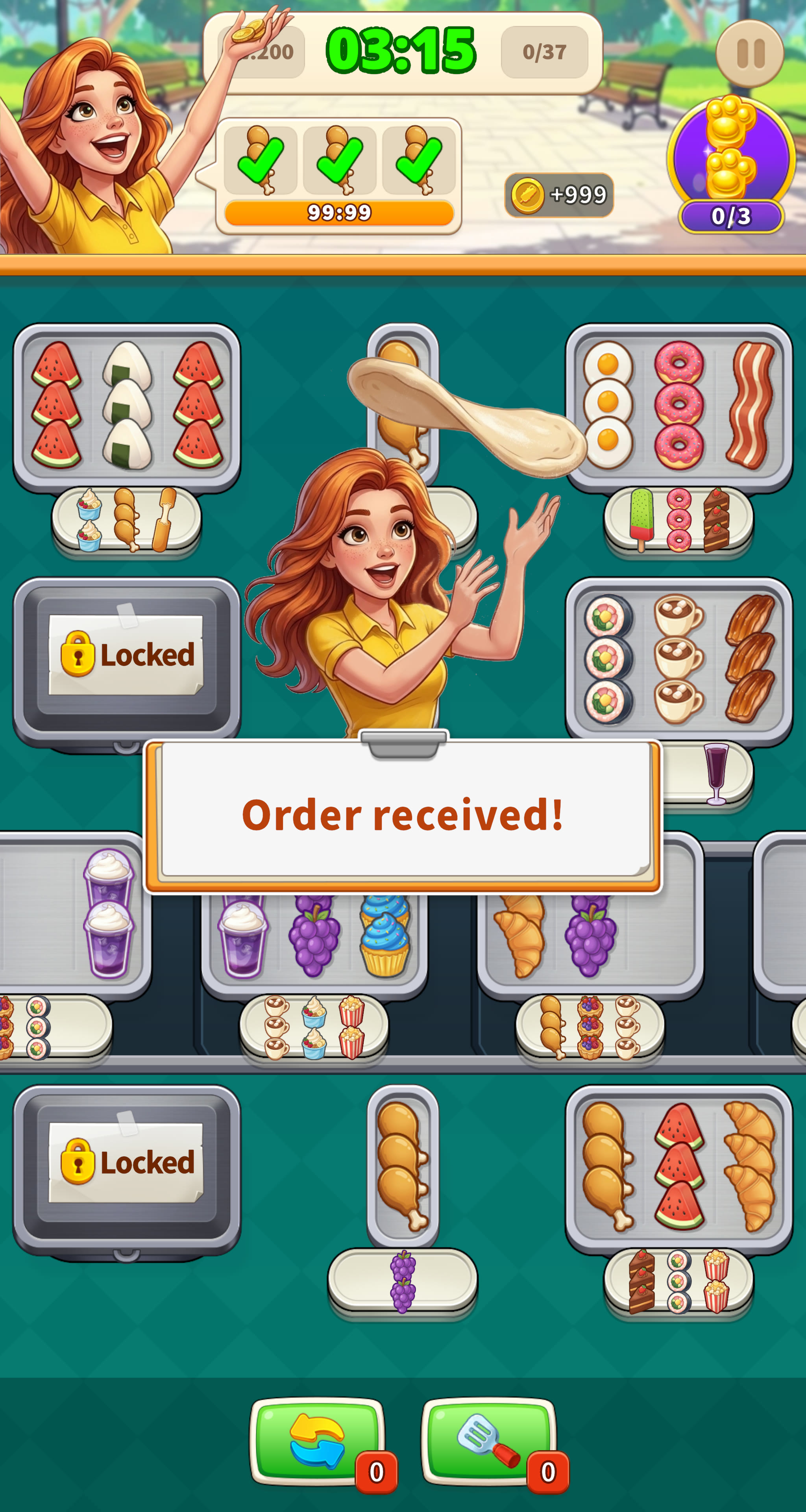K2 in-game — order-taking puzzle board