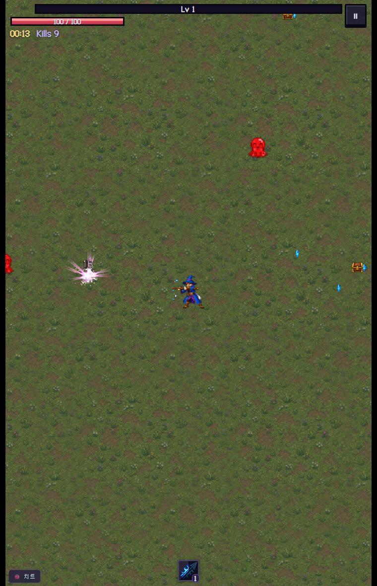 Dungeon Survivors combat — enemy waves and HUD